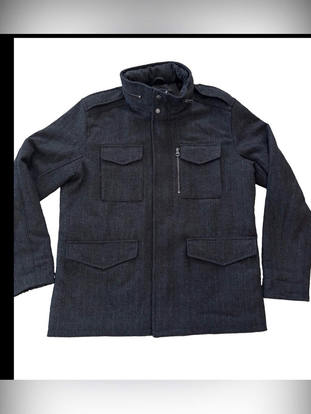 L.O.G.G Men’s Tweed Wool Blend Military Style Coat Size XL Gray/Black